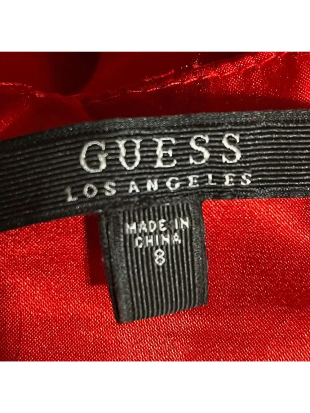 GUESS Cherry Red Ruched, Sweetheart‎ Neck, Satin Bodycon Mini Dress Size 8